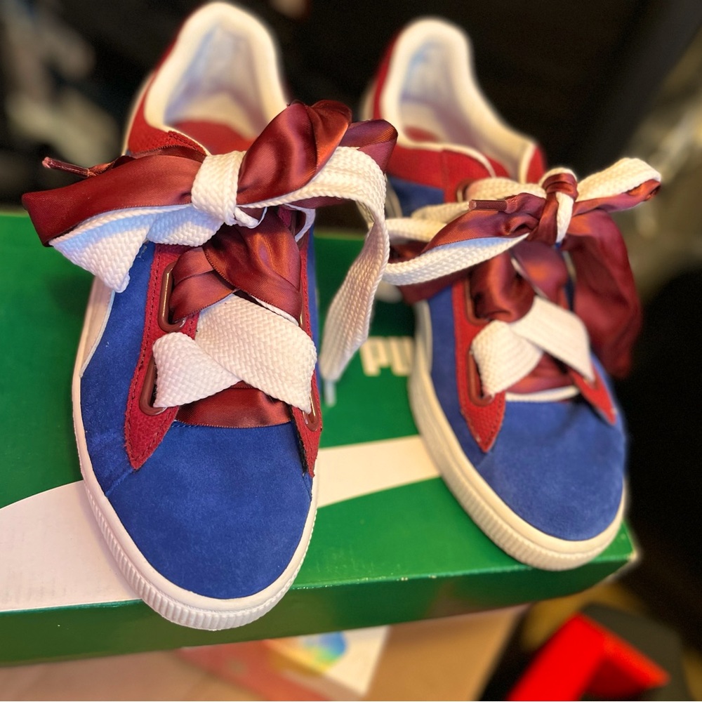 Puma blue and wine color basket heart sneakers size 9 1/2